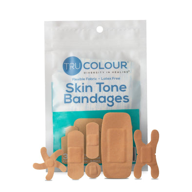 Tru-Colour Skin Tone Assorted Bandages: Beige Single Bag (30-Count, Aqua Bag) - Tru-Colour Bandages