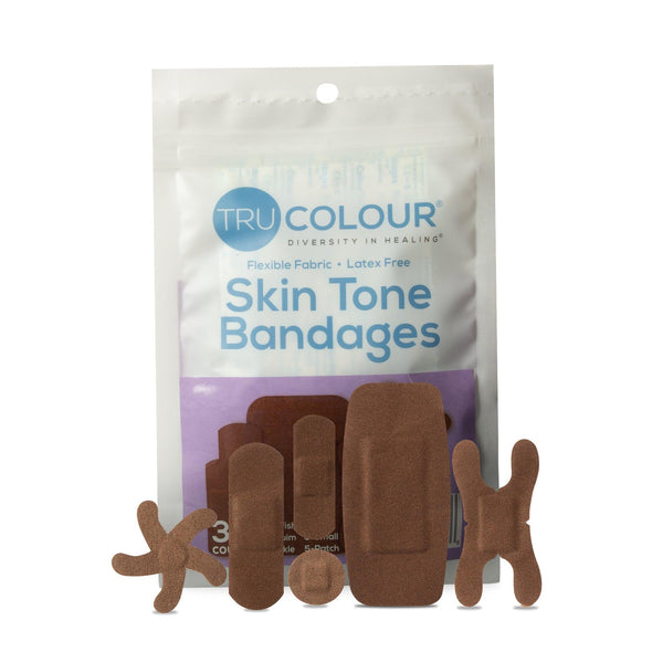 Tru-Colour Skin Tone Assorted Bandages: Dark Brown Single Bag (30-Count, Purple Bag) - Tru-Colour Bandages