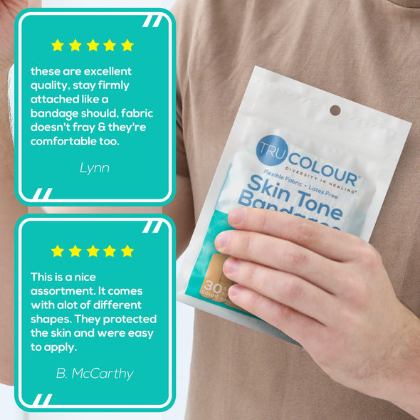 Tru-Colour Skin Tone Assorted Bandages: Beige Single Bag (30-Count, Aqua Bag) - Tru-Colour Bandages