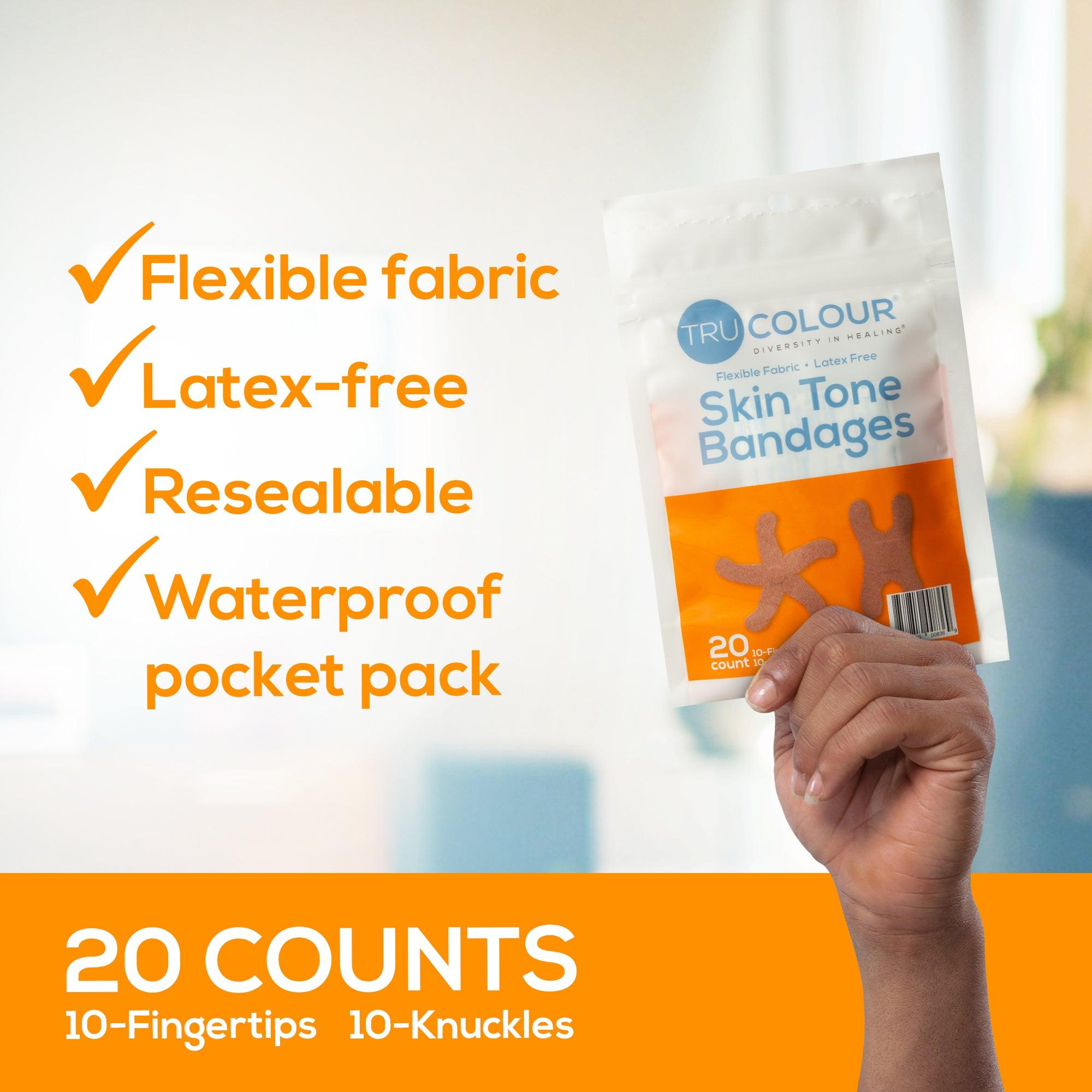 TruColour Skin Tone Fingertip & Knuckle Bandages: Brown Single Bag (20 –  TruColour Bandages