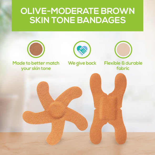 Tru-Colour Skin Tone Fingertip & Knuckle Bandages: Olive Single Bag (20-Count, Green Bag) - Tru-Colour Bandages