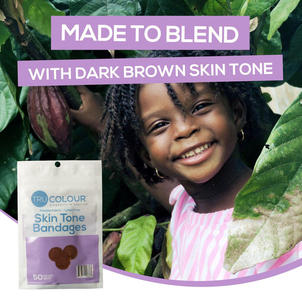 Tru-Colour Skin Tone Spot Bandages: Dark Brown Single Bag (50-Count, Purple Bag) - Tru-Colour Bandages