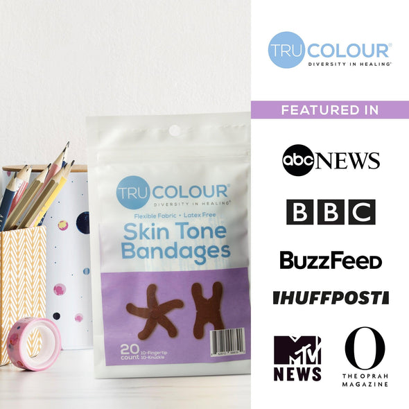 Tru-Colour Skin Tone Fingertip & Knuckle Bandages: Dark Brown Single Bag (20-Count, Purple Bag) - Tru-Colour Bandages