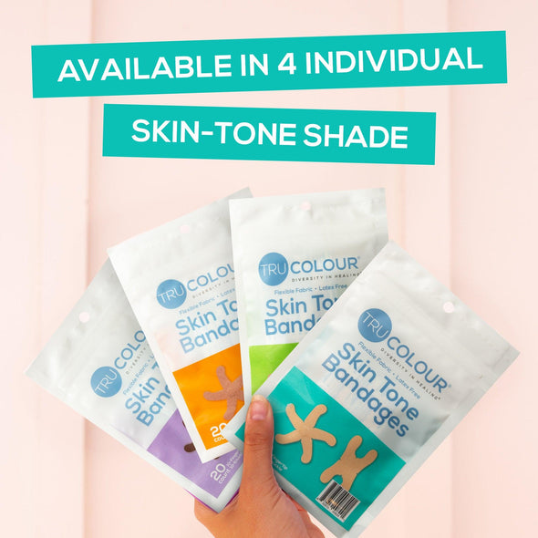 Tru-Colour Skin Tone Fingertip & Knuckle Bandages: Beige Single Bag (20-Count, Aqua Bag) - Tru-Colour Bandages