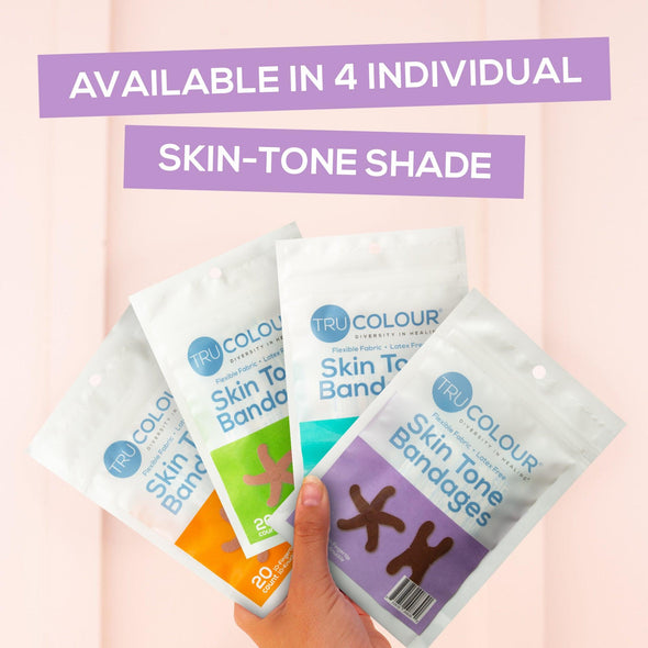 Tru-Colour Skin Tone Fingertip & Knuckle Bandages: Dark Brown Single Bag (20-Count, Purple Bag) - Tru-Colour Bandages